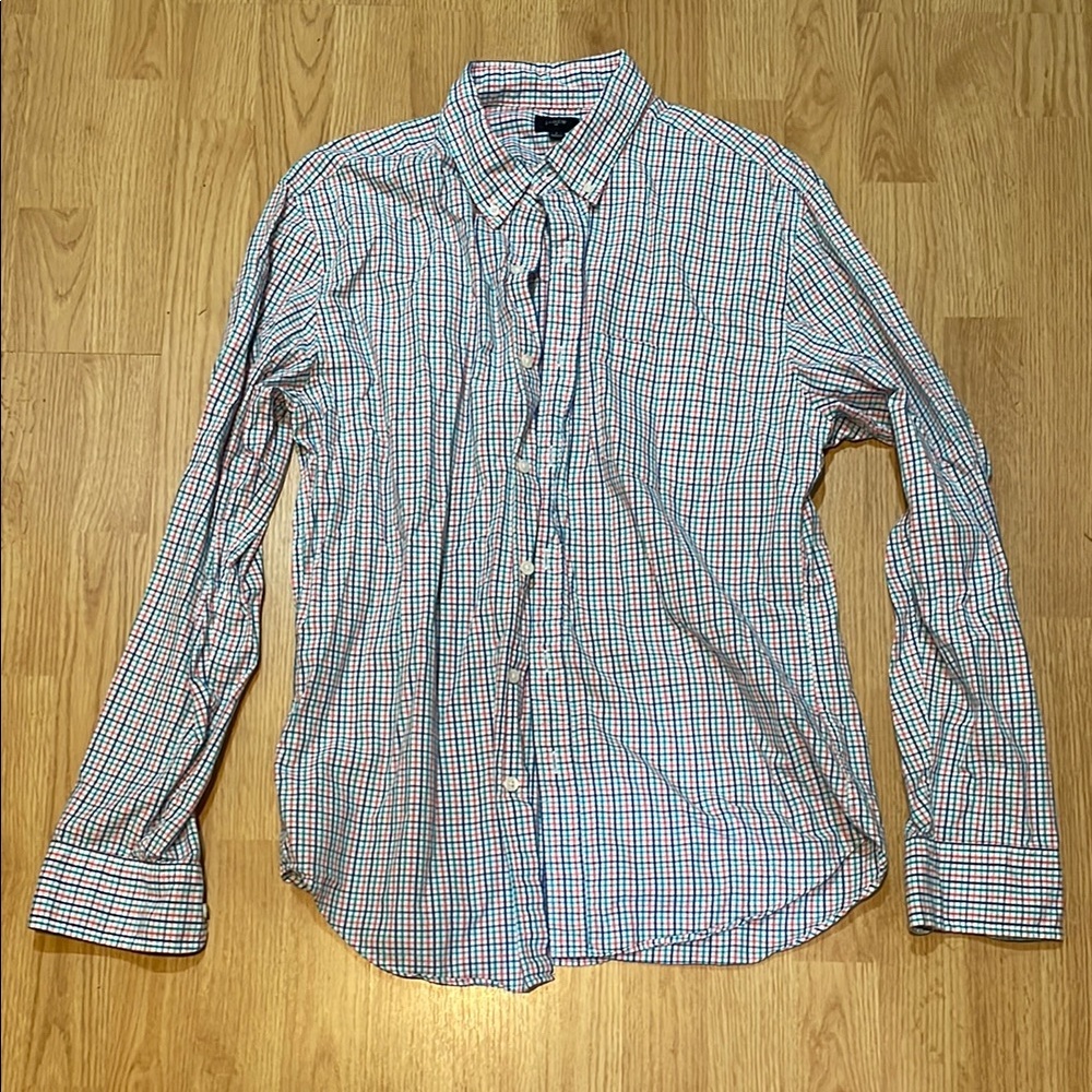 J. Crew Red and Blue Casual Button Down Shirt